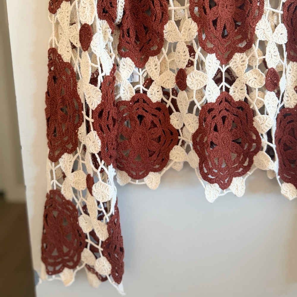 Rebellion Crochet Floral Openwork Sweater - Cream & Rust - Picture 10 of 11